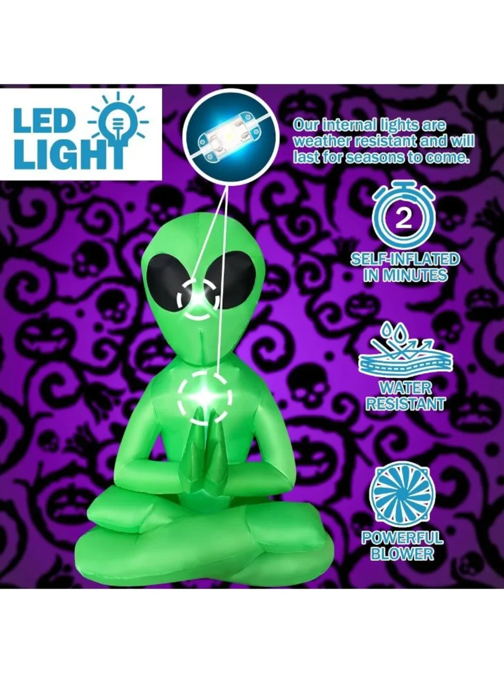 5ft Inflatable Meditating Alien Halloween Decoration with LED Lights for Yard